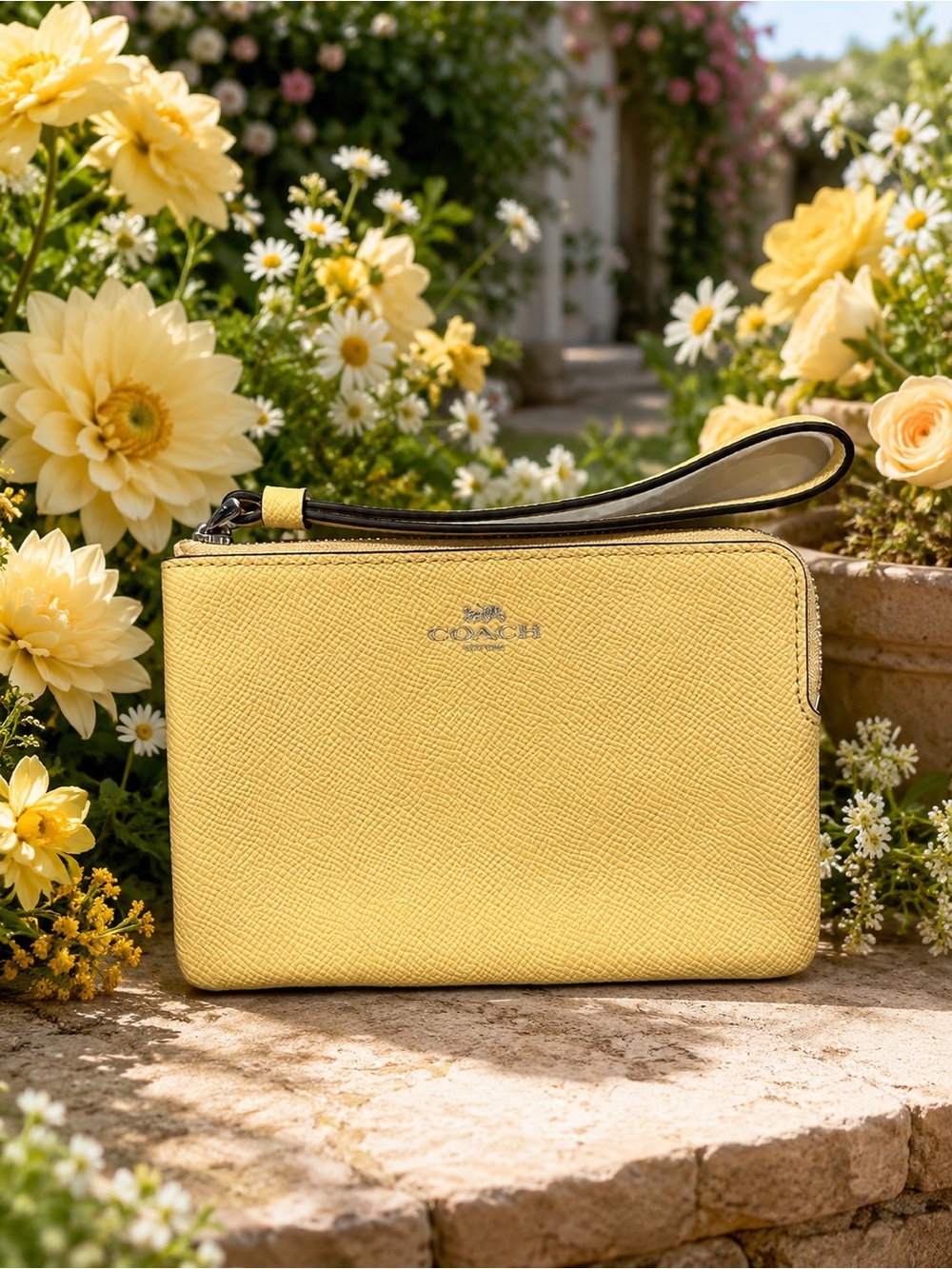 Coach Yellow Leather Wristlet Clutch